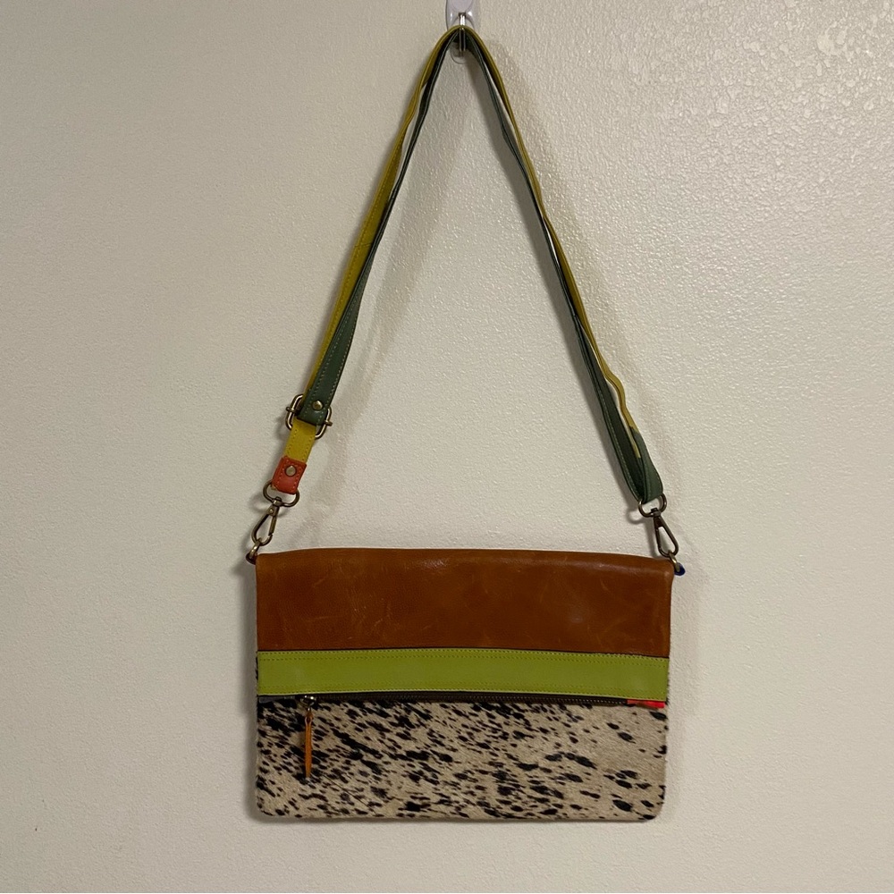 Handcrafted Crossbody Clutch Purse Multicolor patchwork Leather bag